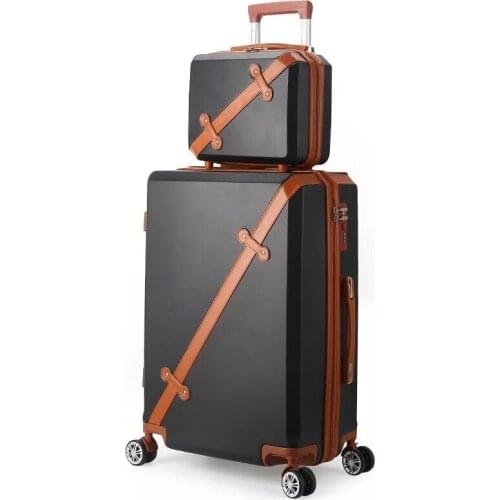 Women Retro Rolling Luggage with Cosmetic Bag Lady Lovely Travel bag vs creamy-white girls Trolley Suitcase Set 20/24/28 Inch