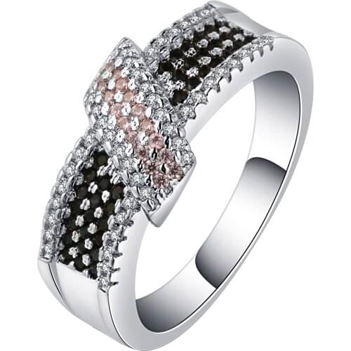 Fashion wedding ring for women UFOORO hot sale pink stripe mirco zircon finger ring engagement silver-color bague fine jewelry