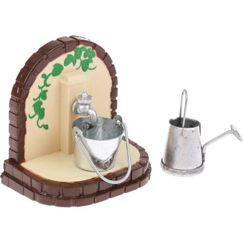 1:12 Dollhouse Miniature Water Tap Bucket Watering Can Set Garden Decor Toys
