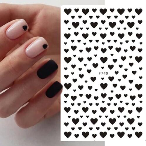 1PC Black Heart Love 3D Nail Stickers Sweet Heartbeat Self-Adhesive Slider Stars Lines Transfer Decals Manicures Foils Wraps