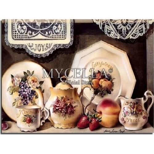5D Diy Diamond Painting Cross Stitch Tea set Diamond Mosaic Embroidery Full Round Porcelain Home Decoration Needlework Crafts