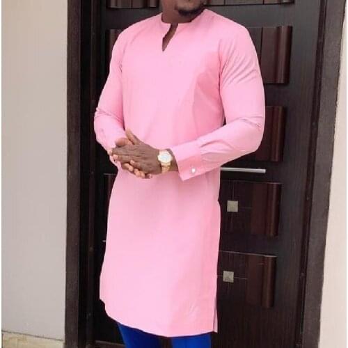 African Fashion Pink Mens Shirt V-neck Tops Senator Style Mens Outfits Dashiki Party Wear