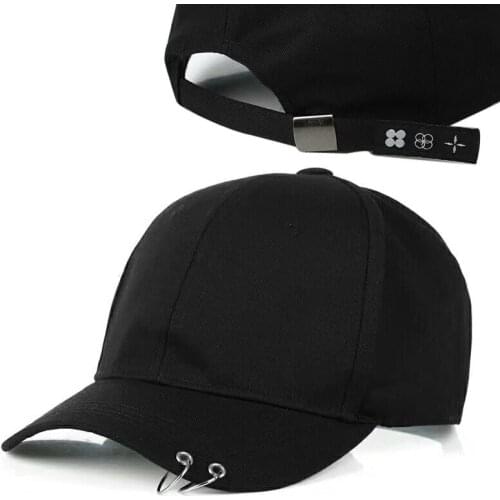 Hot Kpop Star Black Unisex Baseball Cap Hiphop Dad Hat for Men Women Adjustable Snapback Hat with Ring Circle Korean Style Gorra