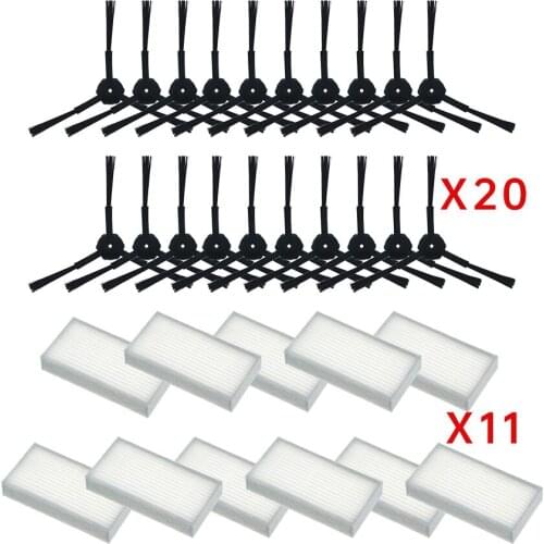 31pcs/lot 20pcs side brush(10 pair)+11pcs HEPA filters bursh for ecovacs CR120 X500 X600 panda X500 filter Promaster Robot 2712