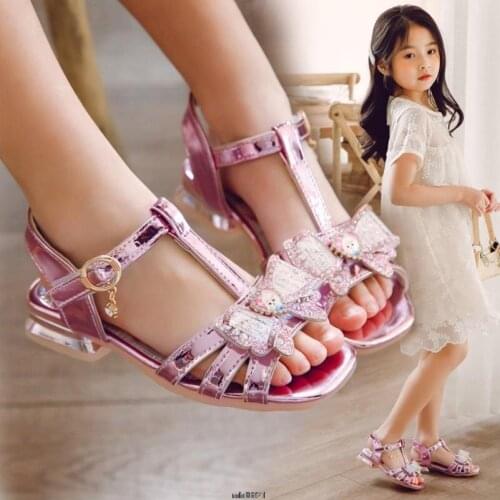 Brand Girls Sandals Sequin Summer Frozen Elsa New Children Infant Shoes Bow Korean Princess Show Shoes Big Kids Cool Sandal Pink