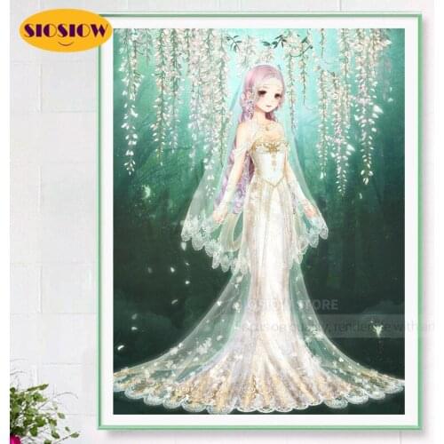 DIY 5D Diamond Painting Anime Girl Wedding Dress Full Set 3D Dimond Embroidery Chinese Cross Stitch Home Decor Girls Room Gifts
