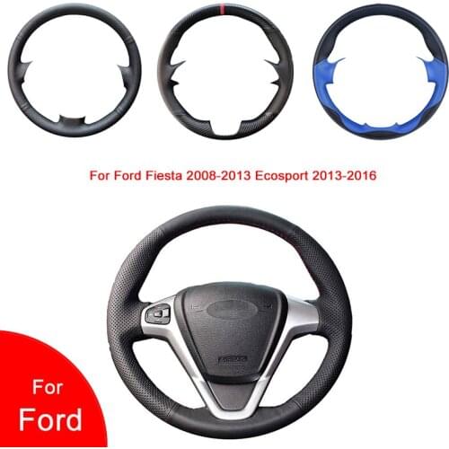 Breathable Punch Hand-Stitched Black Artificial Leather Car Steering Wheel cover For Ford Fiesta 2008-2013 Ecosport 2013-2016