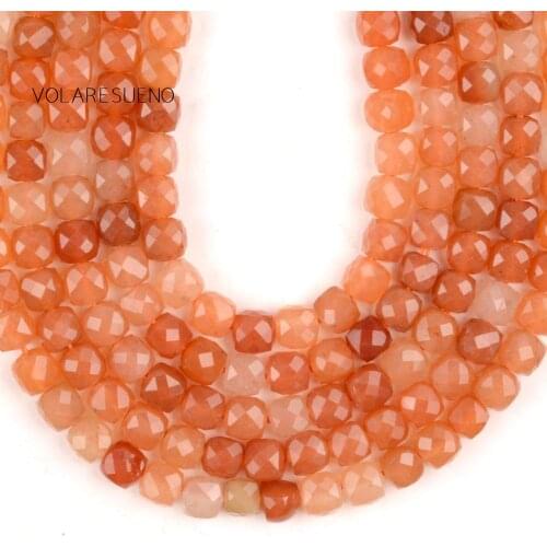 Faceted Orange Aventurine Square Beads For Jewelry Making DIY Needlework Bracelet Charms Necklace Spacer Beads Natural Gem 15