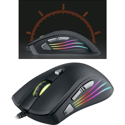 Gaming Mouse (Optical Sensor (800 to 7200 DPI), RGB Illumination, 7 Programmable Keys) Black