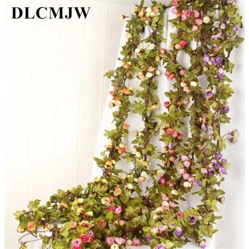 Rose vine Artificial Flower Vines Wedding Decor Rose Fake Flowers Rattan String Garden Hanging Garland Silk Flower Plant Leaf