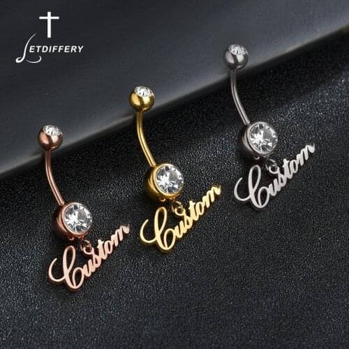Letdiffery Custom Crystal Name Belly Button Rings Personlized Women Ring Stainless Steel Charming Body Piercing Jewelry