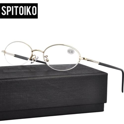 SPITOIKO Metal Reading Glasses Fashion Unisex Oval Optical Frame Glasses +100~+400 818