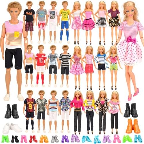 Fashion Handmade 21 Items/set Doll Product =Random Toys 6 Ken clothes 4 Shoes + 6 Doll Shoes 5 Dress For Barbie Game DIY Present