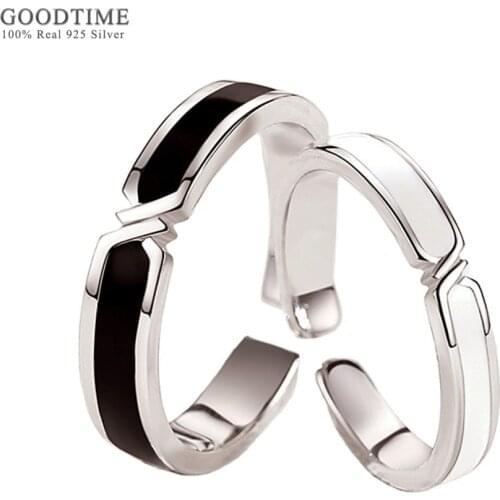 Fashion 925 Sterling Silver Rings For Lover Couple Ring Black And White Ring Jewelry Accessories For Women Men Wedding Party