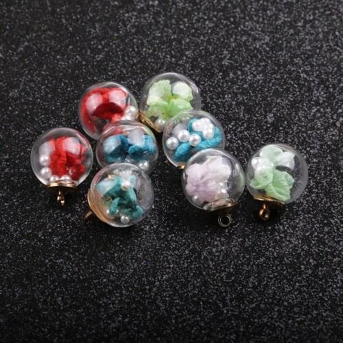 10pcs 15x20mm Fashion Sphere Dry Flower Earrings Pendant Transparent Glass Ball Pendant DIY Necklace Pendant Jewelry Accessories