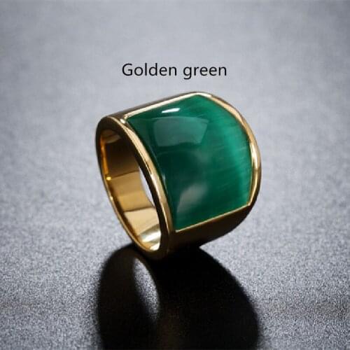 Golden Vintage Crystal Opal Titanium Steel Cast Mens Ring Charm Ring