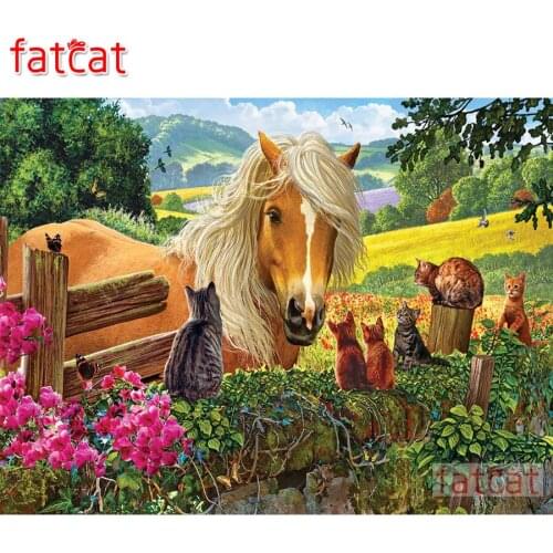 FATCAT Horse cat 5d diy diamond painting cross stitch full square round drill diamond embroidery animals wall decoration AE3122