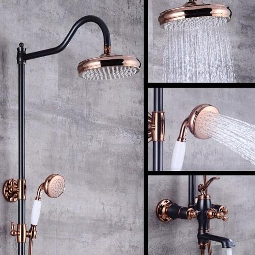 Solid Brass Black Antique Rose Gold Bathroom Lift Shower Set European Style Third-Speed Mixed Shower Faucet Set