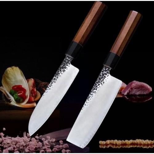 2PCS Kitchen Knife Set 7 Inch Chef Knives Japanese Utility Santoku Knife Meat Cleaver Damascus Stainless Steel Knives Cook Tools