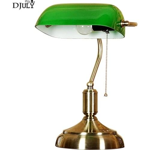 Art Deco Retro Bank Table Lamp Country Decoration for Living Room Bedroom Study Pull Line Reading Light Makeup Table Lighting
