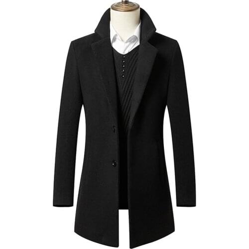 2020 New Autumn Winter Mens Long Section Wool Coat Business Casual Classic Style Slim Fit Woolen Jaket Male Brand Clothes