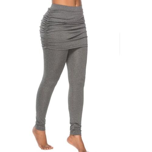 New Running Pants Hip Side Pleated Skirt Slim Sexy Skirted Leggings High Waist Pants Fashion Women Wrap Folding Dropshipping