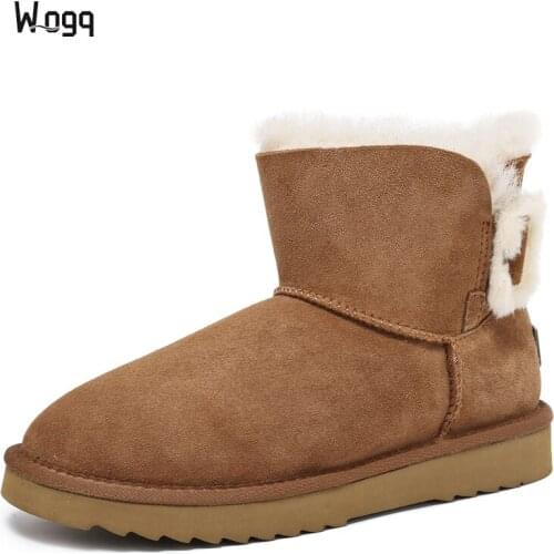 New Arrival 100% Real Fur Classic Mujer Botas Waterproof Genuine Cowhide Leather Snow Boots Winter Shoes for Women ankle boots