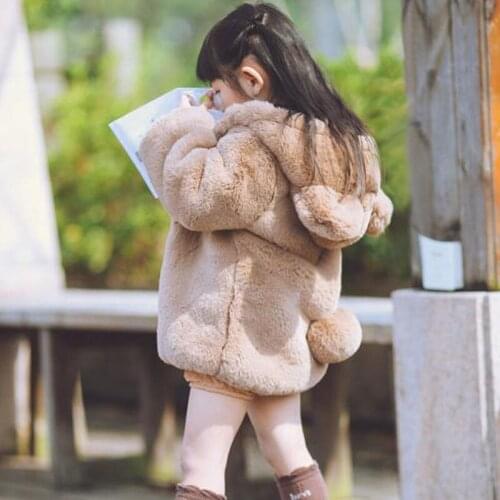 2021 Autumn Winter Girls Faux Fur Coat Elegant Baby Boys Jackets and Coats Thick Warm Parka Kids Hooded Outerwear Clothes D332