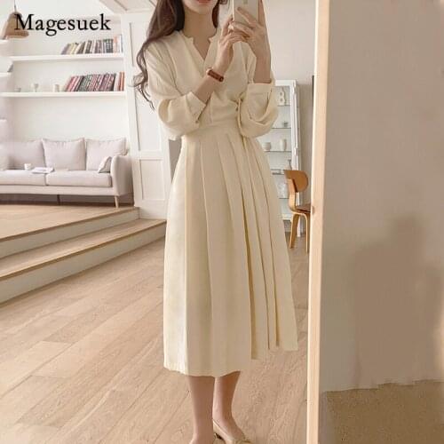 Korean Elegant and Gentle Spring Women Dress Solid Cotton V-neck Slim Dress for Women Elegant Casual Office Lady Vestido 14150