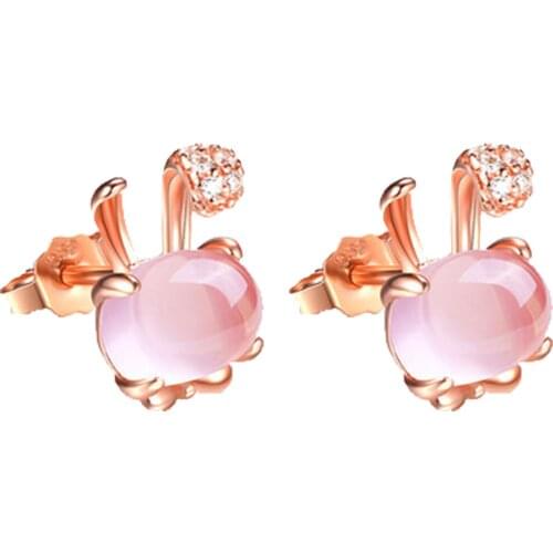 Popular 925 Silver Mosaic Pink Crystal Rabbit Earrings Trendy Fashion Charm Jewelry Accessories Gifts for Her Women