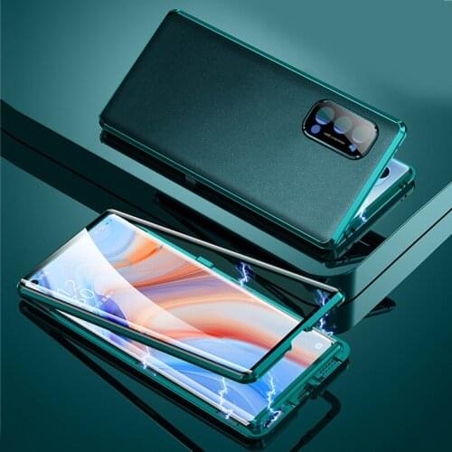 Clear Case for OPPO Reno 4 4 Pro Metal All-inclusive Magnetic Metal Frame PU Leather Version of Double-sided Glass Cover Shell