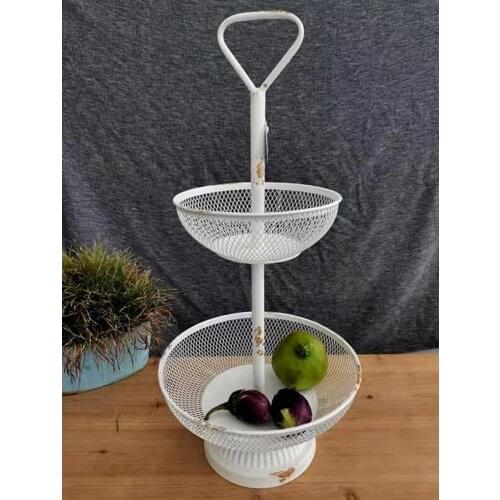 Retro Vintage White Round 2-tier Iron Fruit Basket