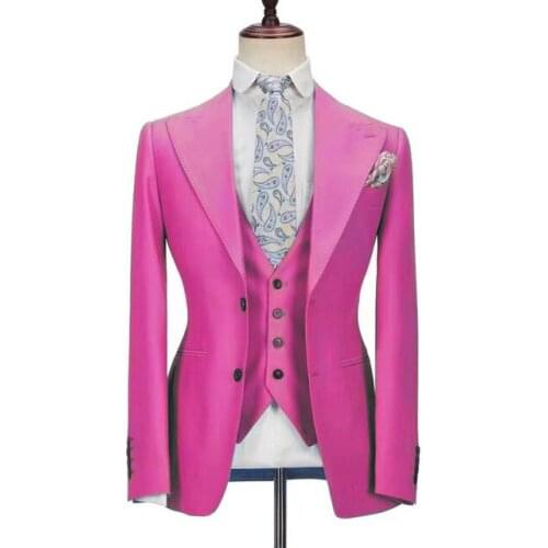 Tailor Made Luxury And Noble High Quality Pink Suits Men For Wedding Bridegroom Best Man Suit Slim Fit Party Business Blazer