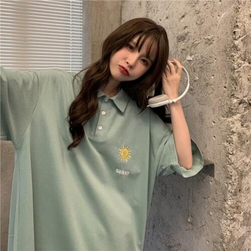 Korean Summer Colorblock Girls' Polo Shirt Harajuku Clothes Embroidery Tops Kawaii Short SleeveAesthetic Gothic Clothes