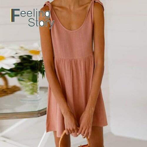 Sexy O Neck Cotton Linen Mini Dress New Arrival 2020 Sweet Women Summer Straps Dresses Female Casual Beach Red Dress Vestido