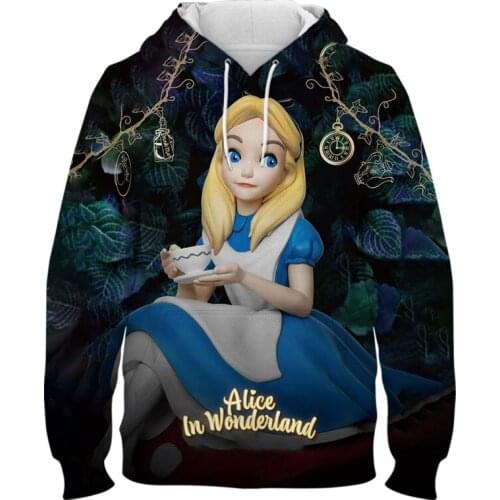 Alice In Wonderland Men Oversized Sweatshirt Disney Cartoon Anime 3D Print Children Hoodies Spring Harajuku Womens Clothing