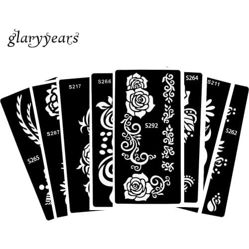 8 Pieces Rose Flower Pattern Henna Tattoo Stencil Airbrush Painting Colored Drawing Women Body Art Tool Tattoo Templates S200#09