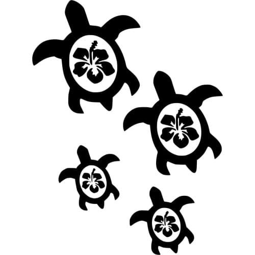 UR Impressions MBlk Hibiscus Sea Turtle Family of Four Decal Vinyl Sticker Graphics for Cars 15*15cm
