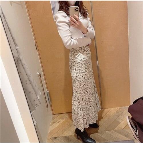 2021 Ladies Floral Printed Daisy Flower Floral Print Mermaid Midi Skirt