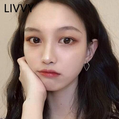 LIVVY Silver Color Simple Lines Square Earrings Women Japanese-Korean Style Trendy Jewelry Party Accessories