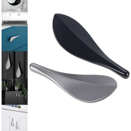 1Pc New Black/Grey Leaf Shaped Cabinet Knob Door Pull Handle Solid Zinc Alloy Drawer Knobs Wardrobe Cupboard Pulls