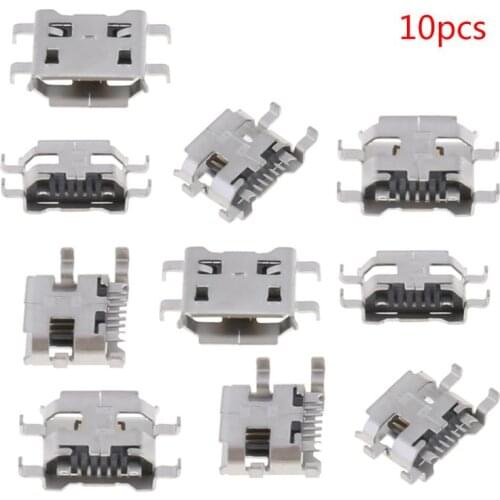 10 Pcs Micro USB Type B 5 Pin Female SMD 4 Pin Legs DIP Socket Connector