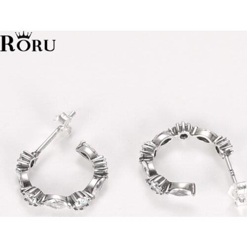 100% S925 Sterling Silver Semicircle CZ Stud Earring Small Geometric Ear Rings for Women Earring Female Vintage Jewelry Gifts