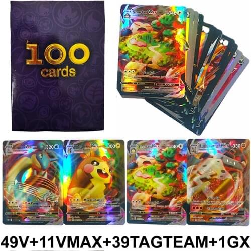 100PCS/Box Pokemon Cards GX EX MEGA VMAX Card Pokemones Games Booster Collectibles English Trading Collection Battle Card Toys