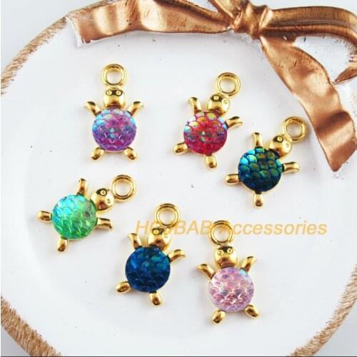 12 New Animal Tortoise Charms Gold Color Retro Mixed Resin Pendants 14x23mm