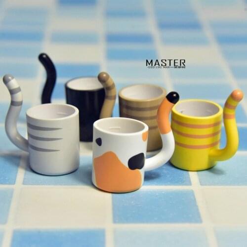 2Sets/10PCS 4cm Cat tail cup food game cat cup miniature scene ornament model collection ornament