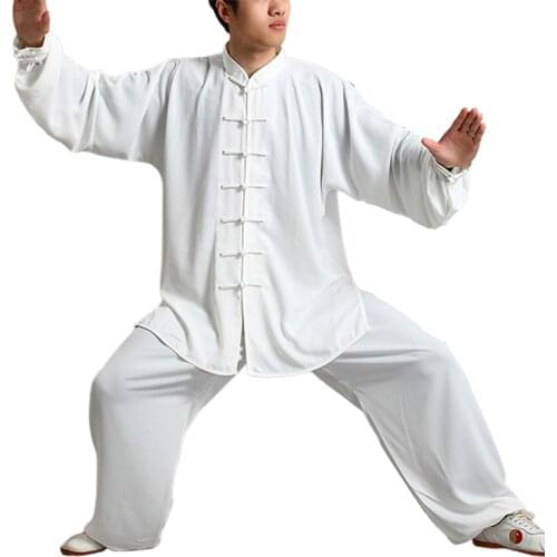 2Pcs/Set Unisex Button Placket Shirt Loose Chinese Traditional Tai Chi Suit Kung Fu Wear Traditional Chinese Exercise Uniform