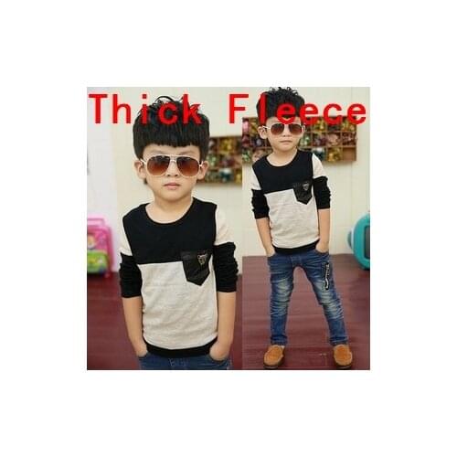 2015 Winter Autumn Thick Children t shirts baby kids boys long sleeve T shirts Fleece Warm Kids pure cotton tees casual 2-10Y