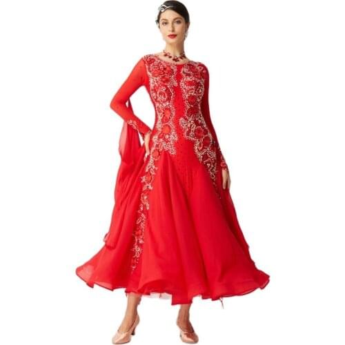 B-2019 Carnival new ballroom dance dresses custom high quality red chiffon ballroom dancing dresses china for competition