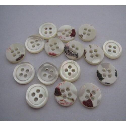 Free shipping 10mm white color trocas shell button have round edge 4 holes high grade fashion mother of shell button 100pcs